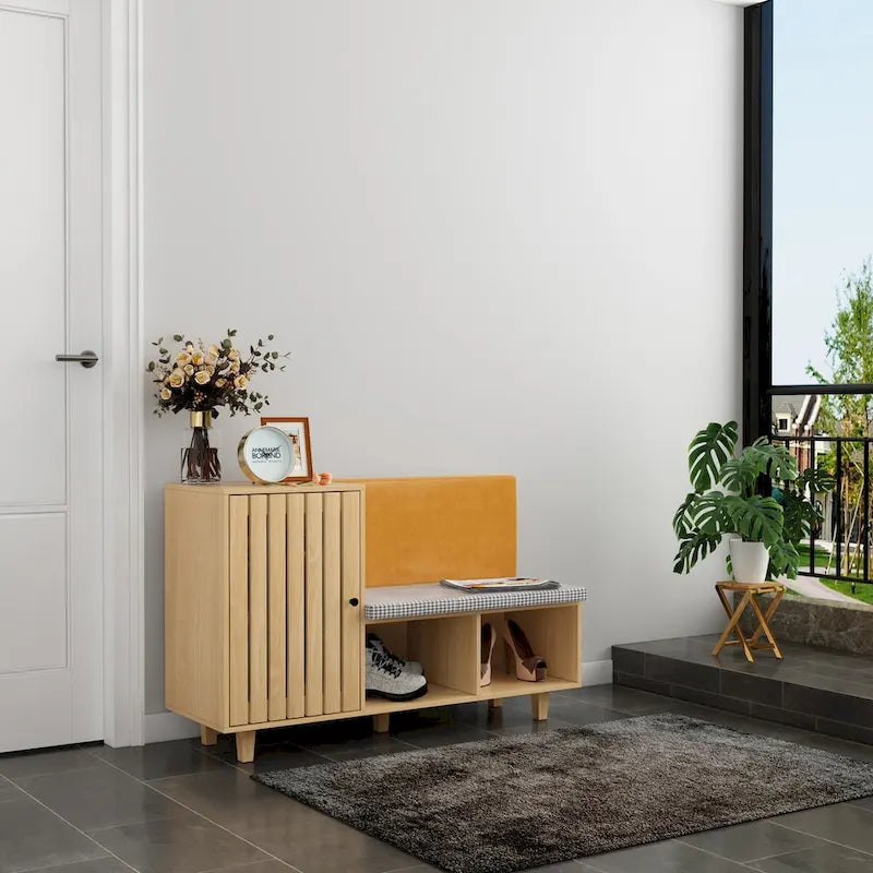 Functional Hallway Storage Ensemble with Houndstooth Cushion Bench