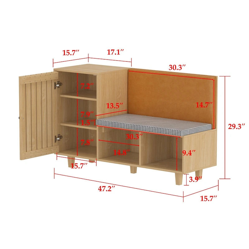 Functional Hallway Storage Ensemble with Houndstooth Cushion Bench