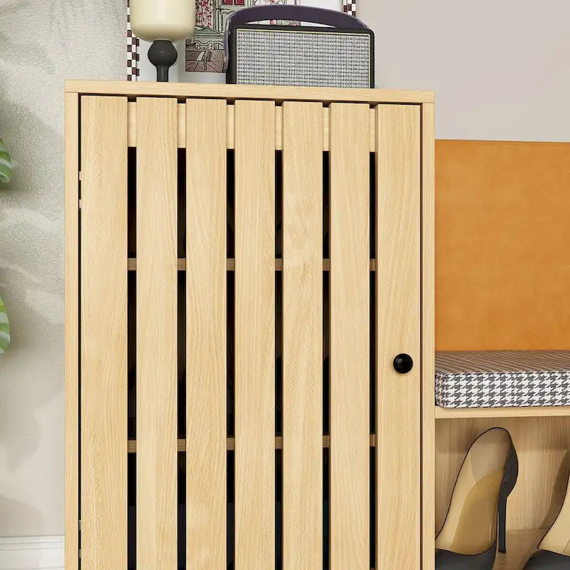 Functional Hallway Storage Ensemble with Houndstooth Cushion Bench