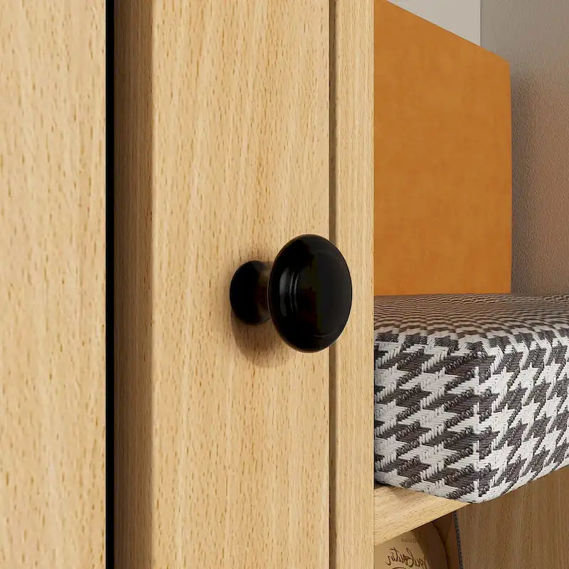 Functional Hallway Storage Ensemble with Houndstooth Cushion Bench