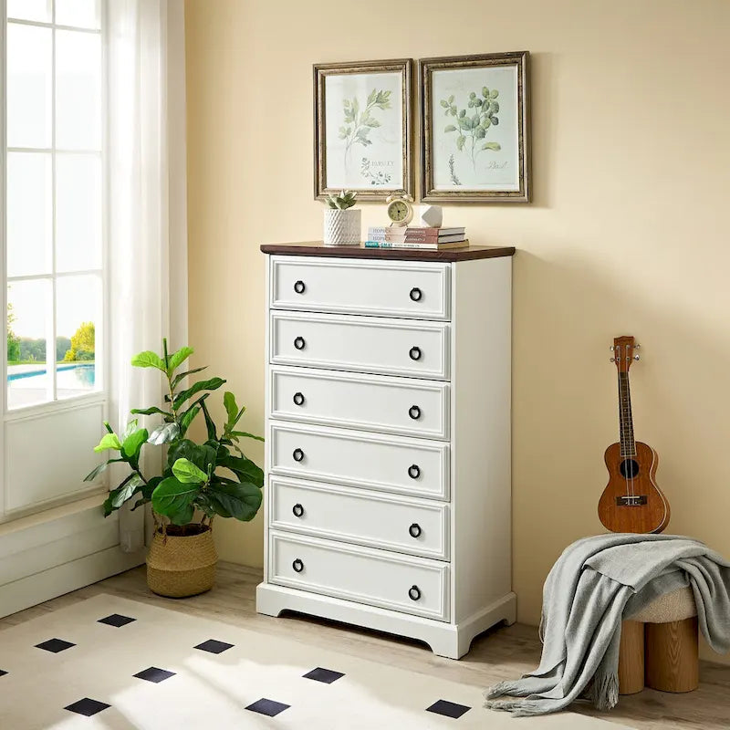 Modern 6 Drawer Dresser, Tall Chest of Drawers Closet Organizers & Storage Clothes - Easy Pull Handle, Textured Borders