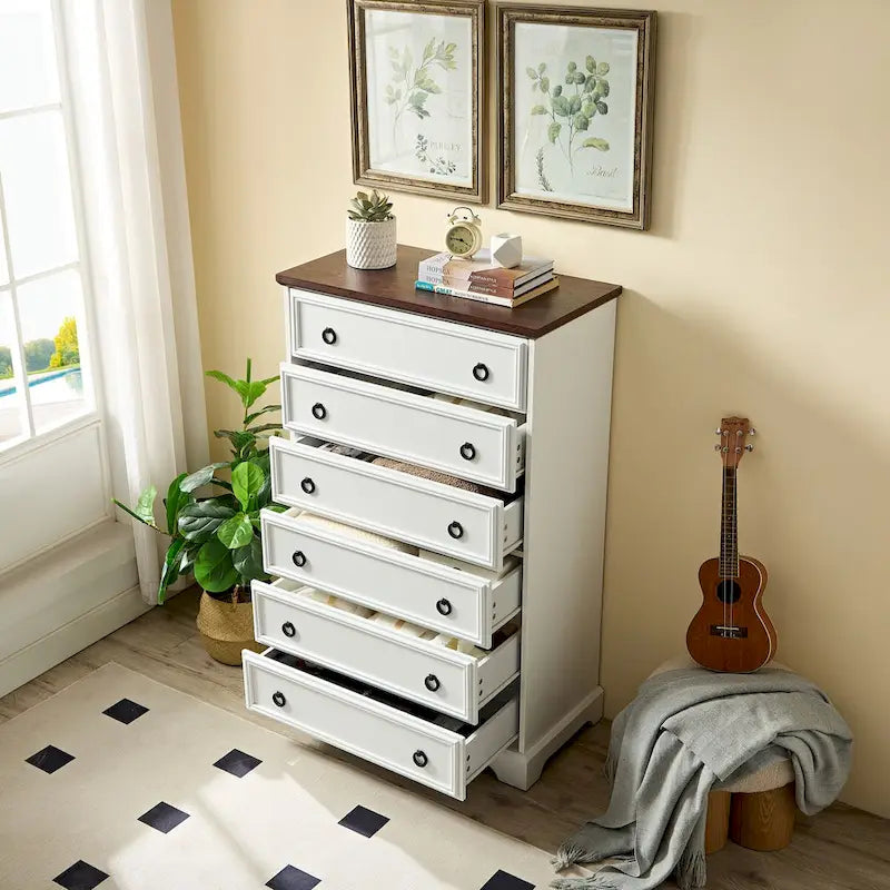Modern 6 Drawer Dresser, Tall Chest of Drawers Closet Organizers & Storage Clothes - Easy Pull Handle, Textured Borders