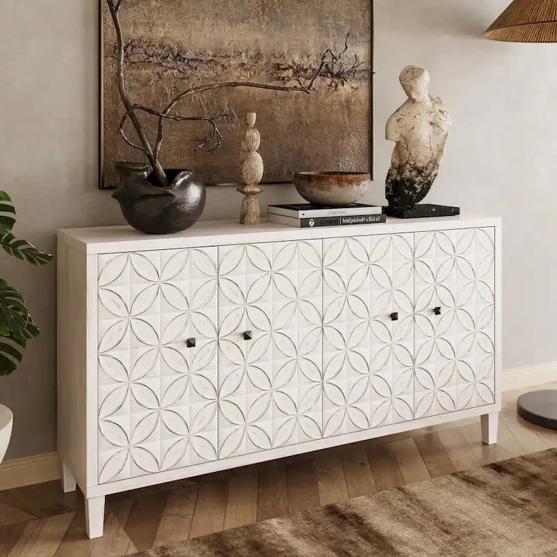 Accent Cabinet 4 Door Wooden Cabinet Sideboard Buffet Server Cabinet Storage Cabinet, for Living Room, Entryway