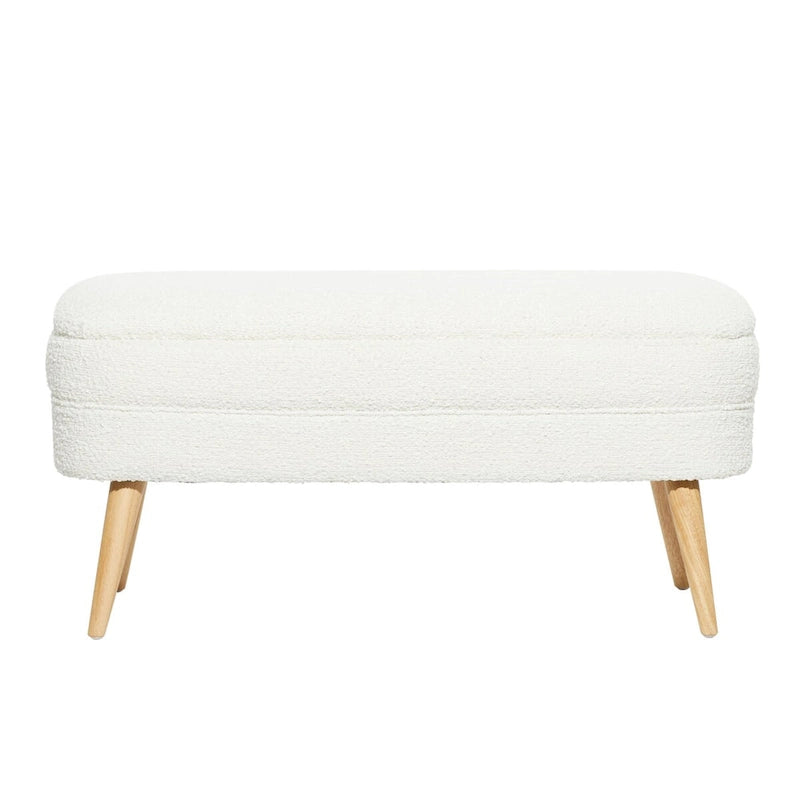 Polyester Oval Upholstered Boucle Storage Bench with Tapered Wood Legs - White or Gray - Roche River Decor