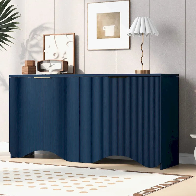 Vertical Stripes and Wavy Design of a Four-Door Cabinet Cabinet Suitable for Hallway, Entryway, Living Room
