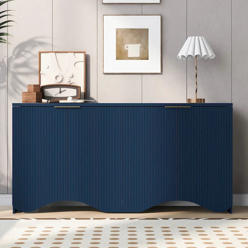 Vertical Stripes and Wavy Design of a Four-Door Cabinet Cabinet Suitable for Hallway, Entryway, Living Room