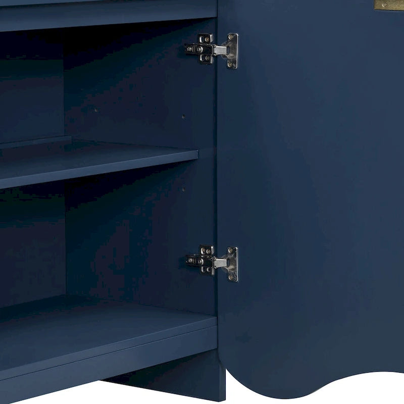 Vertical Stripes and Wavy Design of a Four-Door Cabinet Cabinet Suitable for Hallway, Entryway, Living Room