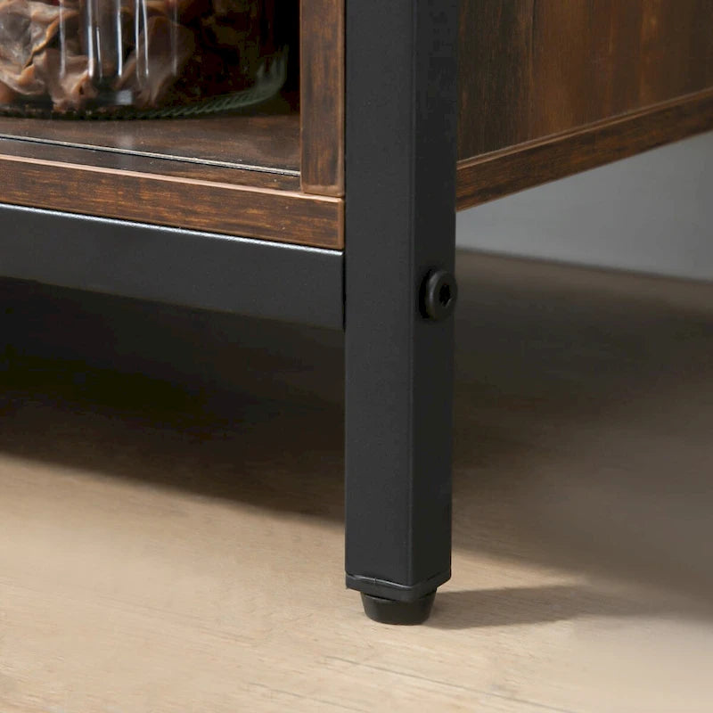 Industrial Farmhouse Buffet Cabinet, Kitchen Sideboard with Sliding Barn Doors, Three Drawers and Adjustable Shelves