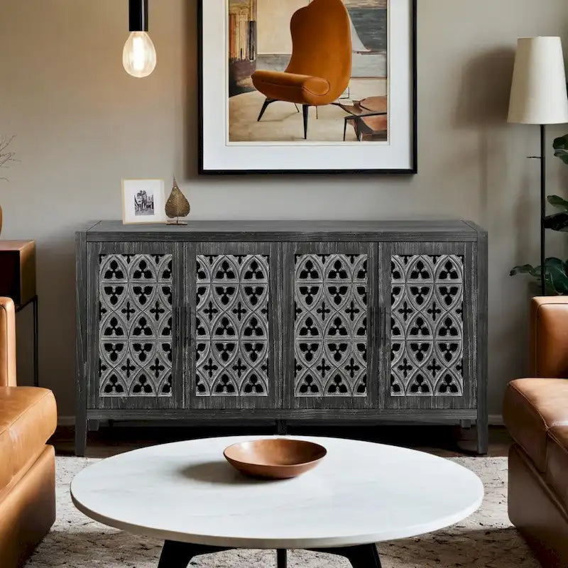 Hollow Four Door Antique Cabinet, American Country Style, Suitable for Living Room, TV Cabinet, Kitchen