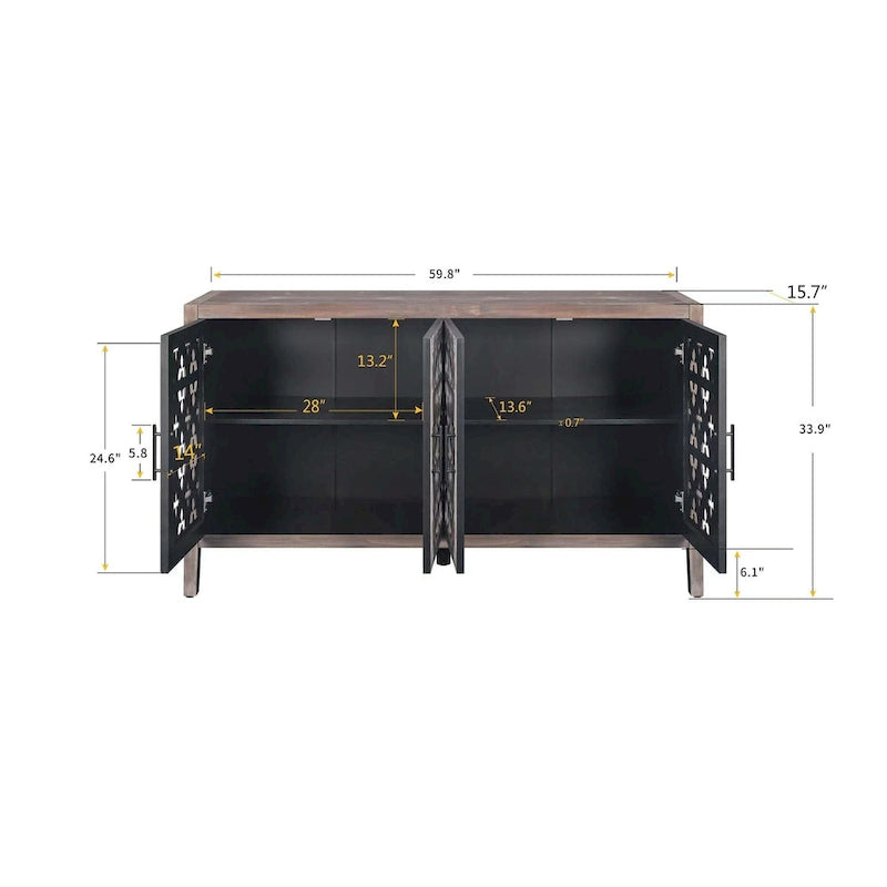 Hollow Four Door Antique Cabinet, American Country Style, Suitable for Living Room, TV Cabinet, Kitchen