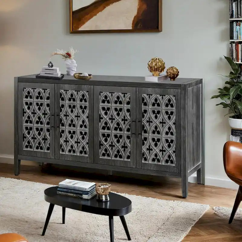 Hollow Four Door Antique Cabinet, American Country Style, Suitable for Living Room, TV Cabinet, Kitchen