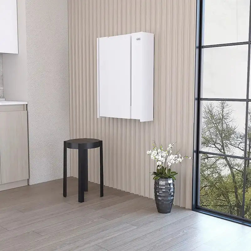 Foldable Table Tacoma, Seven Interior Shelves, White Finish,High quality and durable