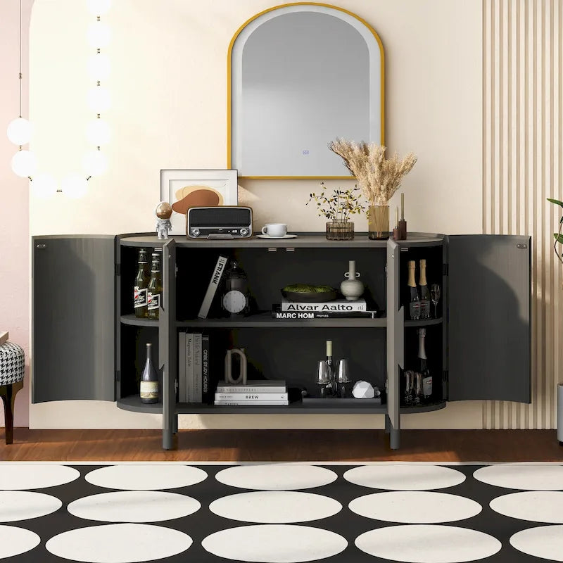 Curved Design Light Luxury Sideboard with Adjustable Shelves,Suitable for Living Room,Study and Entrance