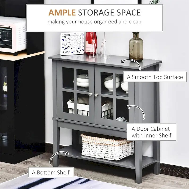 Buffet Cabinet with Adjustable Inner Shelving and Glass Doors - N/A