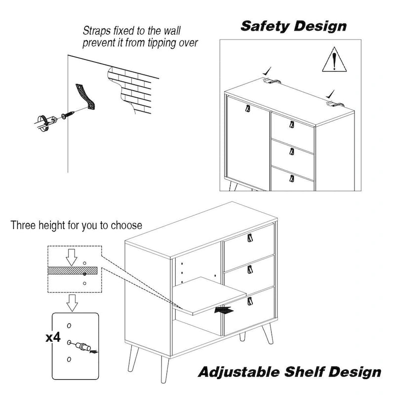 3-drawer Sideboard Storage Display Cabinet