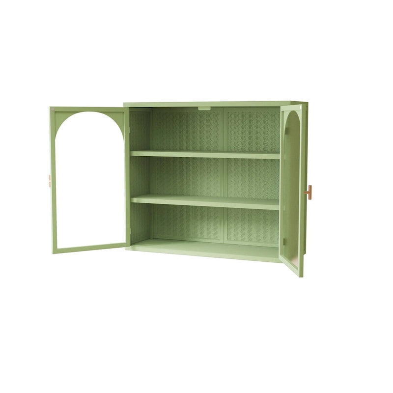 27.56Glass Doors Modern Two-door Wall Cabinet with Featuring Three-tier Storage for Entryway,with Characteristic Woven Pattern
