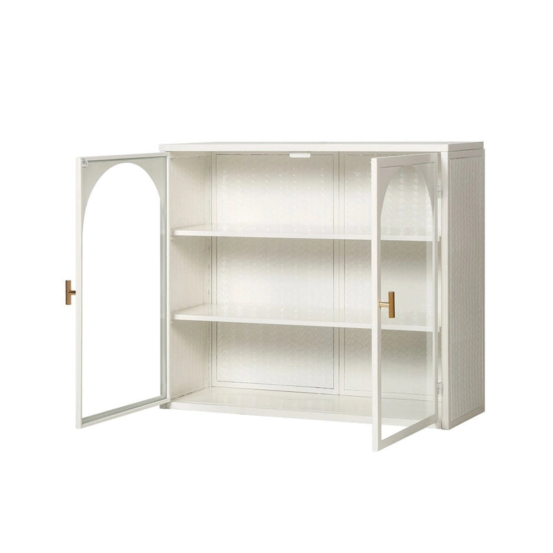 27.56Glass Doors Modern Two-door Wall Cabinet with Featuring Three-tier Storage for Entryway,with Characteristic Woven Pattern