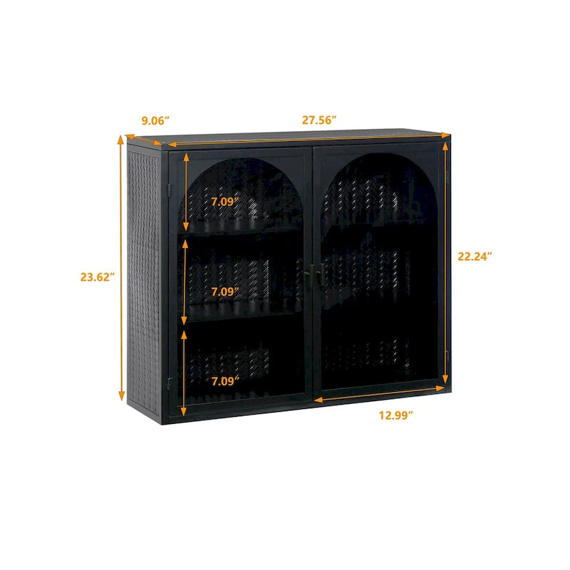 27.56Glass Doors Modern Two-door Wall Cabinet with Featuring Three-tier Storage for Entryway,with Characteristic Woven Pattern