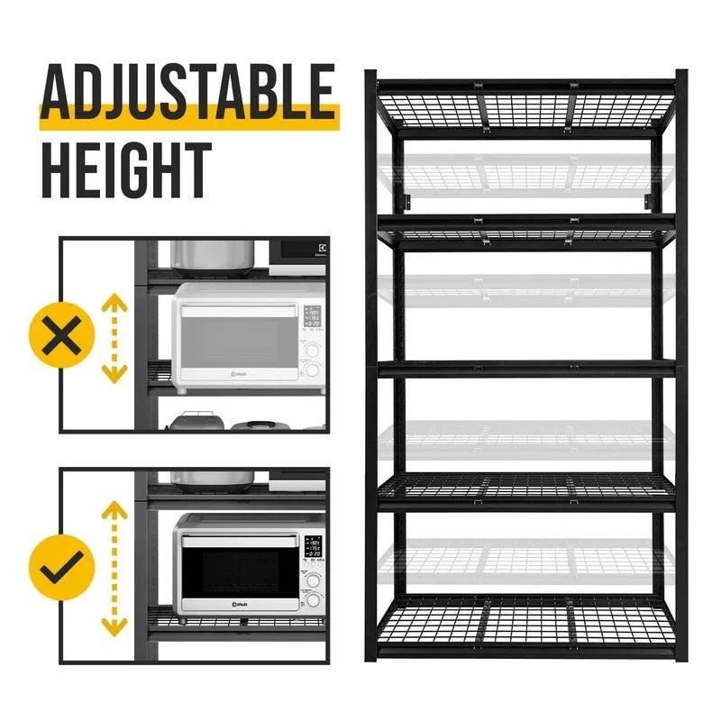 5-Tier Black Adjustable Metal Shelving Unit Heavy Duty Garage Storage