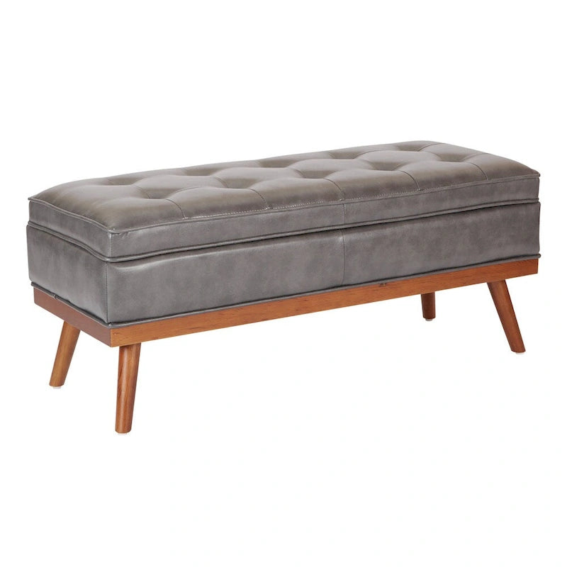 Mid Century Katheryn Storage Bench in Bonded Leather