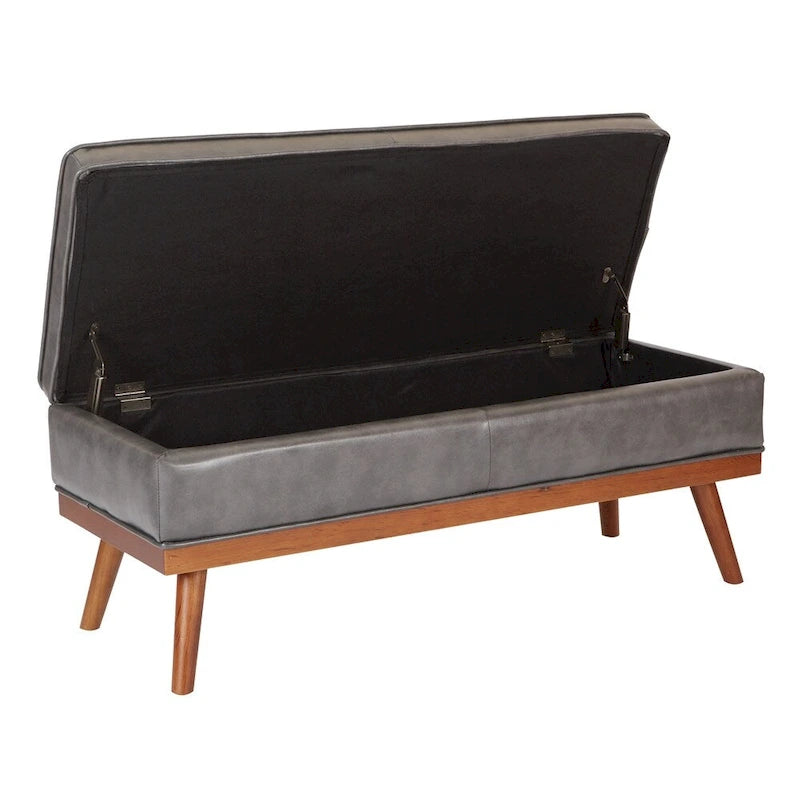Mid Century Katheryn Storage Bench in Bonded Leather