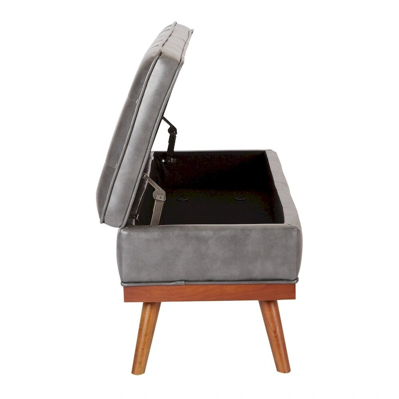 Mid Century Katheryn Storage Bench in Bonded Leather