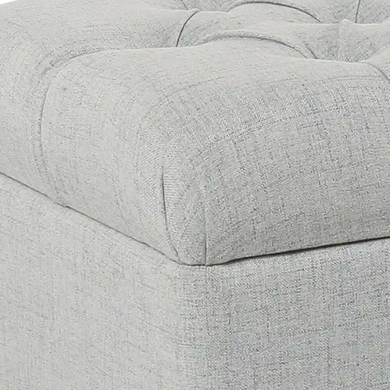 Fabric Upholstered Button Tufted Wooden Bench with Hinged Storage, Light Gray and Brown