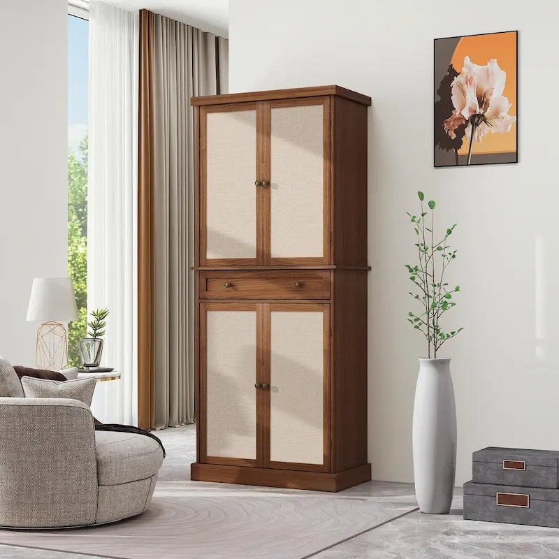 4 Door Cabinet with 1 Drawer, with 4 Adjustable Inner Shelves, Storage Cabinet