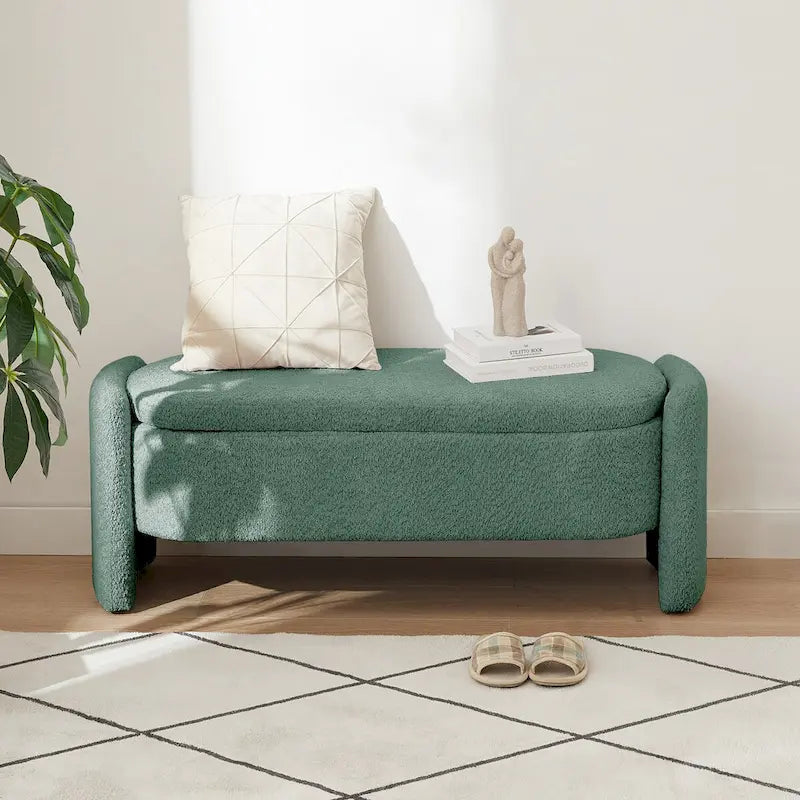 Ottoman 3D Lamb Fleece Fabric Storage Bench w/ Large Storage Space