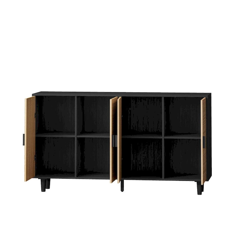 62.20 Elegant and Functional 4-Door Rattan Decorative Storage Cabinet for Bedroom, Living Room, Office, Easy Assembly, Black