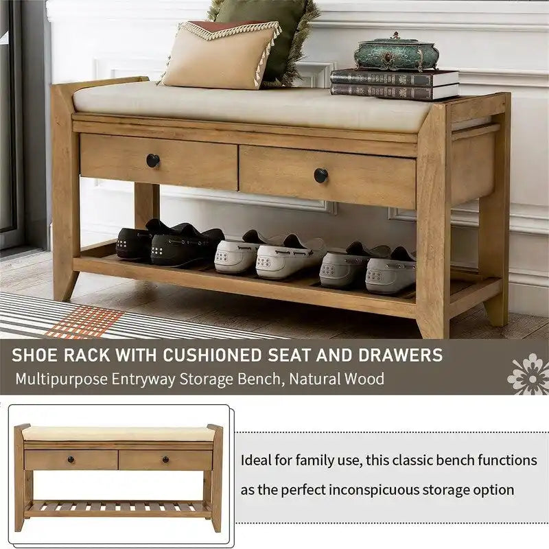 Shoe Storage Bench with Cushion - 39.4D x 13.8W x 18.9H