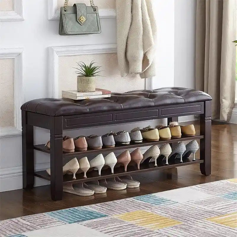 Shoe Storage Bench with Cushion - 39.4D x 13.8W x 18.9H