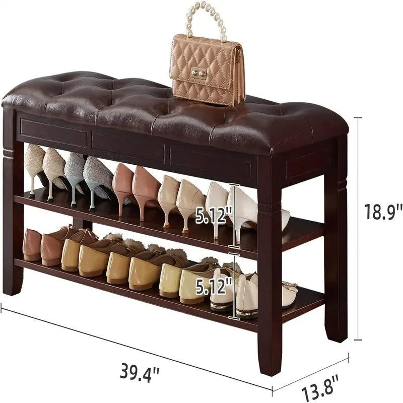Shoe Storage Bench with Cushion - 39.4D x 13.8W x 18.9H
