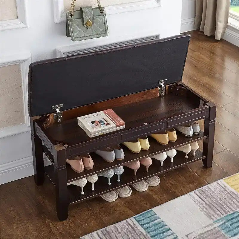 Shoe Storage Bench with Cushion - 39.4D x 13.8W x 18.9H