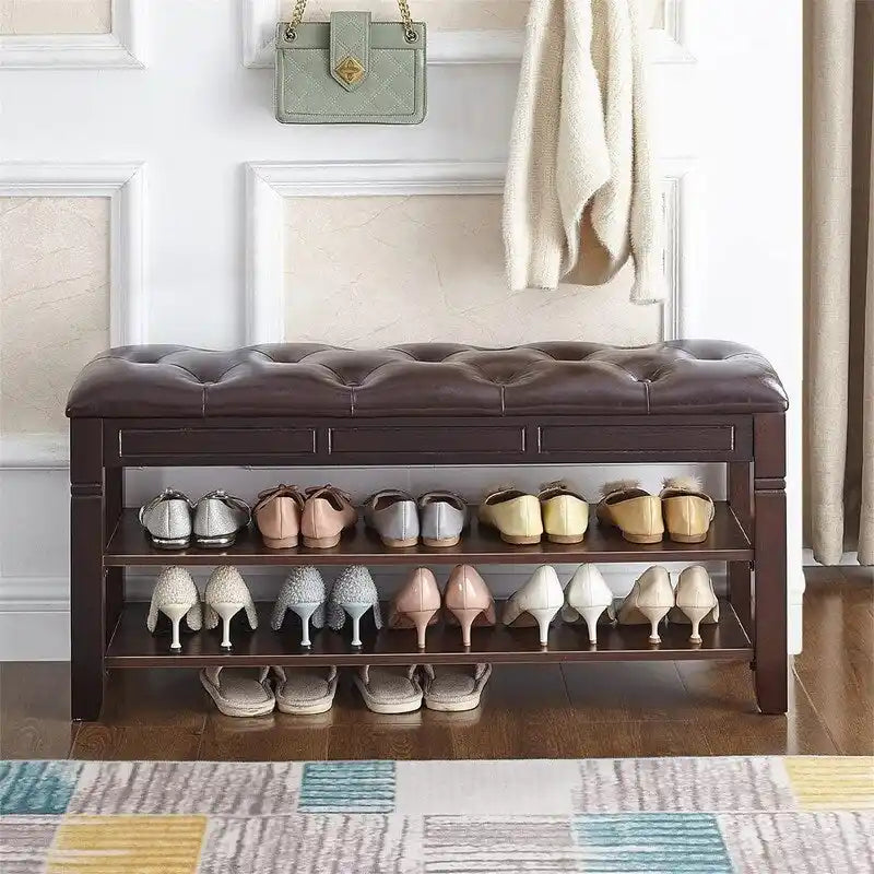 Shoe Storage Bench with Cushion - 39.4D x 13.8W x 18.9H