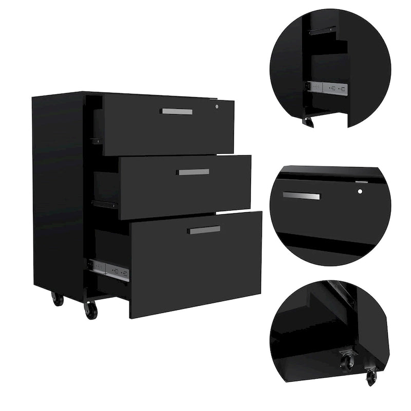 Storage Cabinet - Superior Top, Drawer Base Cabinet, Three Drawers, Four Casters -Black