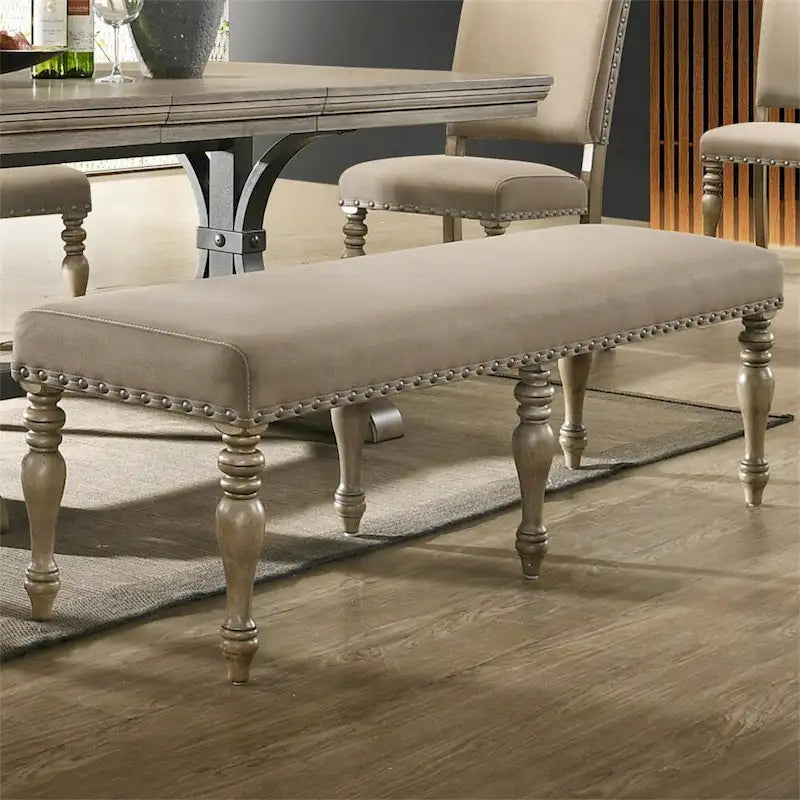 Upholstered Bench with Nail Head Trim and Wood Legs