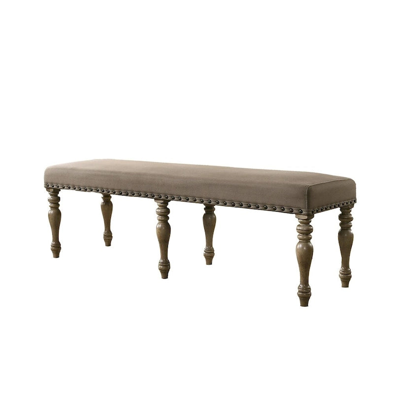 Upholstered Bench with Nail Head Trim and Wood Legs