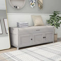 Storage Bench with 3 Shutter-shaped Doors, Shoe Bench with Removable Cushion and Hidden Storage Space