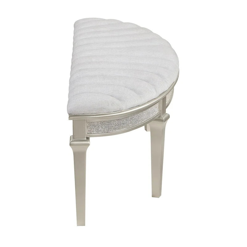 Rosarito Silver Oak and Ivory Upholstered Demilune Bench