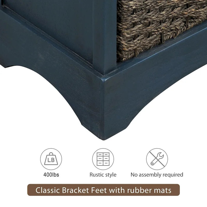 Rustic Storage Cabinet with Two Drawers and Four Classic Rattan Basket for Dining Room/Entryway/Living Room (Antique Navy)