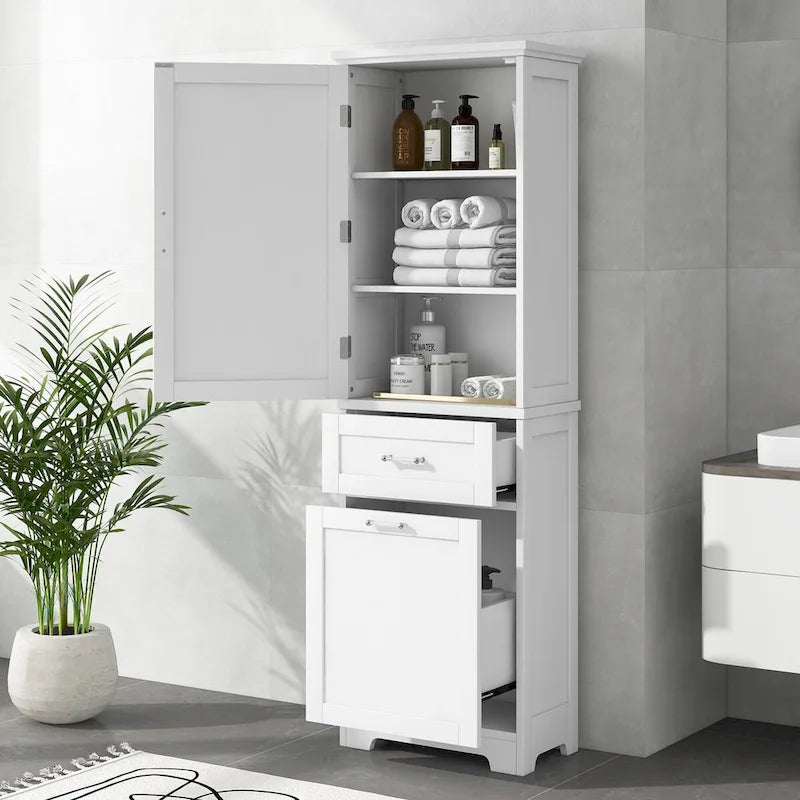 Freestanding Storage Cabinet with Two Different Size Drawers and Adjustable Shelf