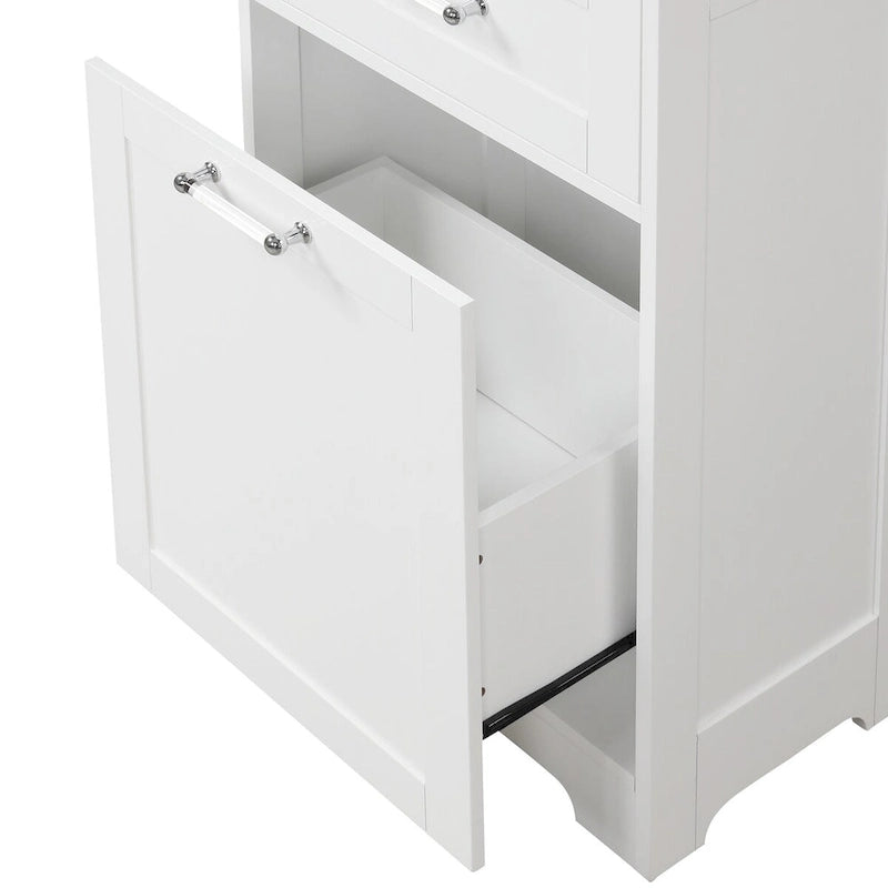Freestanding Storage Cabinet with Two Different Size Drawers and Adjustable Shelf