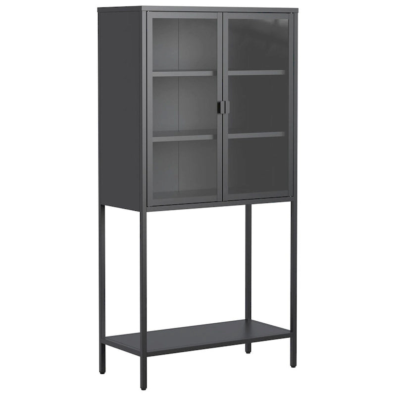 Storage CabinetAdjustable Shelves,Adjustable FeetGlass Doors and Shelves