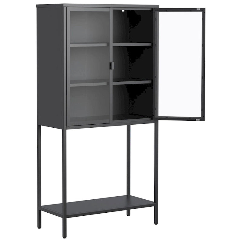 Storage CabinetAdjustable Shelves,Adjustable FeetGlass Doors and Shelves