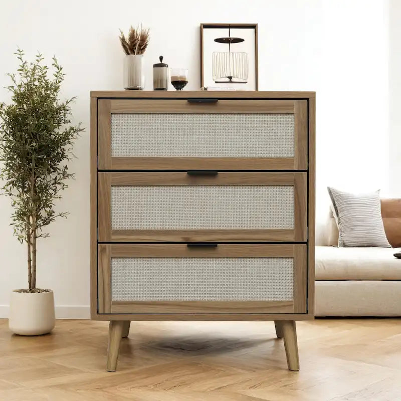 3 Drawer Cabinet, Suitable for bedroom, natural rattan and spandex silk,living room, study