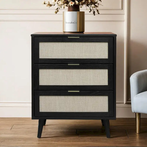 3 Drawer Cabinet, Suitable for bedroom, natural rattan and spandex silk,living room, study