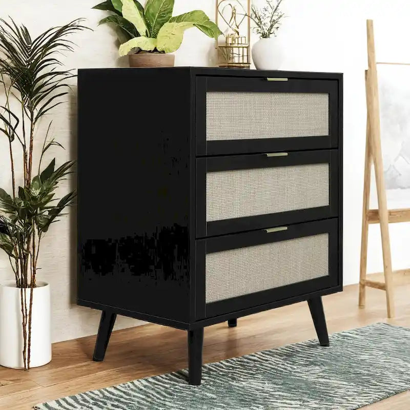 3 Drawer Cabinet, Suitable for bedroom, natural rattan and spandex silk,living room, study