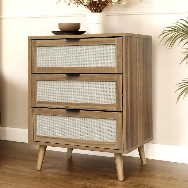 3 Drawer Cabinet, Suitable for bedroom, natural rattan and spandex silk,living room, study