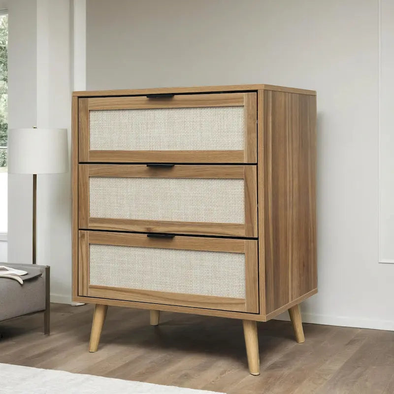 3 Drawer Cabinet, Suitable for bedroom, natural rattan and spandex silk,living room, study